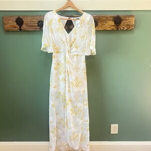 4SI3NNA Luna White and Yellow Floral Print Maxi Romper Large